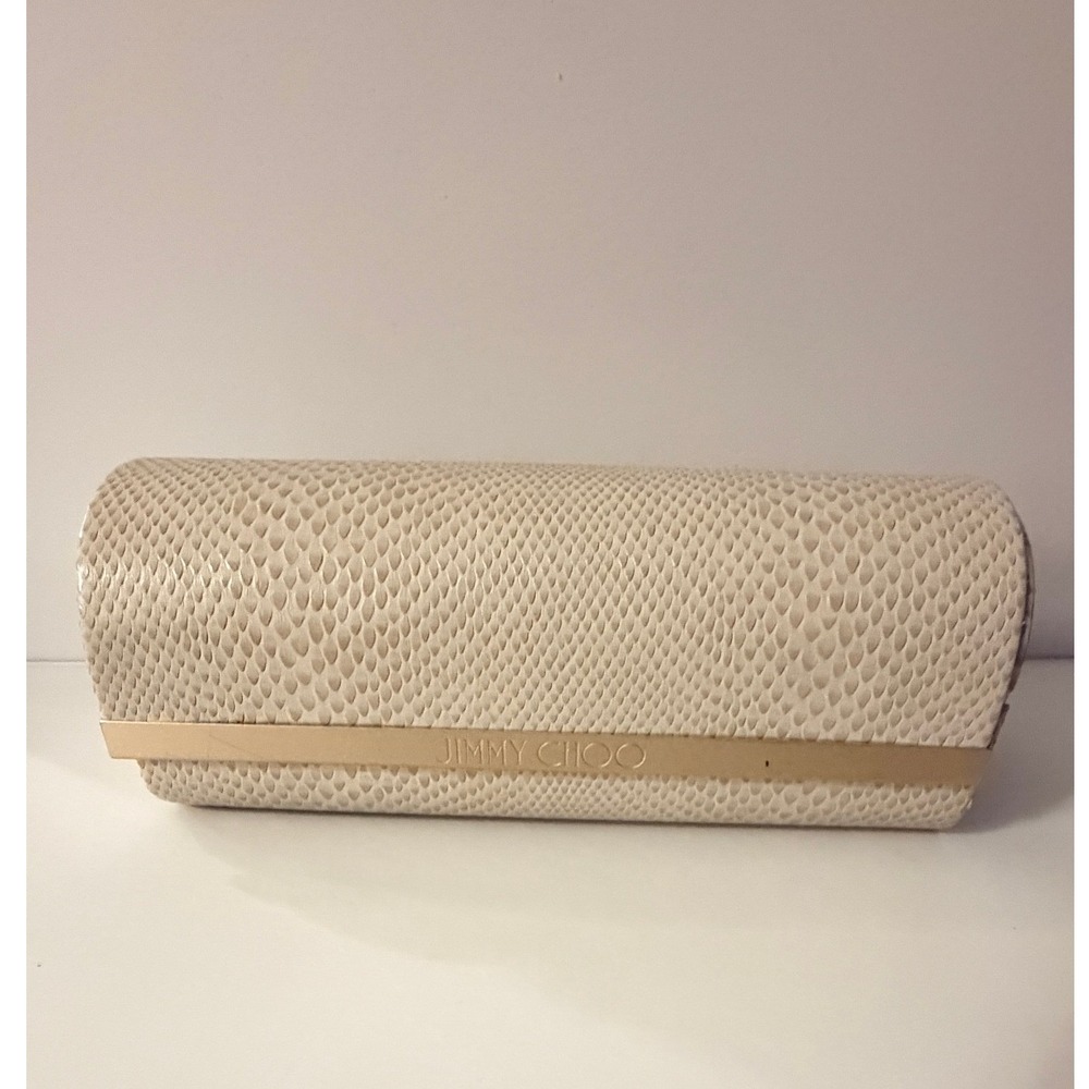 Jimmy Choo Eyeglass Case Cream Snakeskin Gold Logo Luxury Accessory